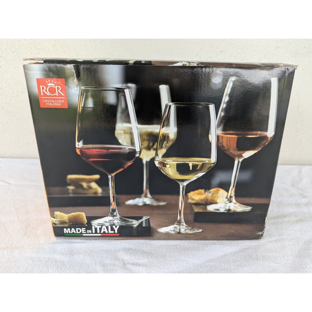 RCR Italian Crystal Universum 18.5 oz Wine Glasses Goblets Set of 6 Italy